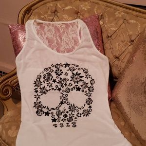 White with black skull tank top